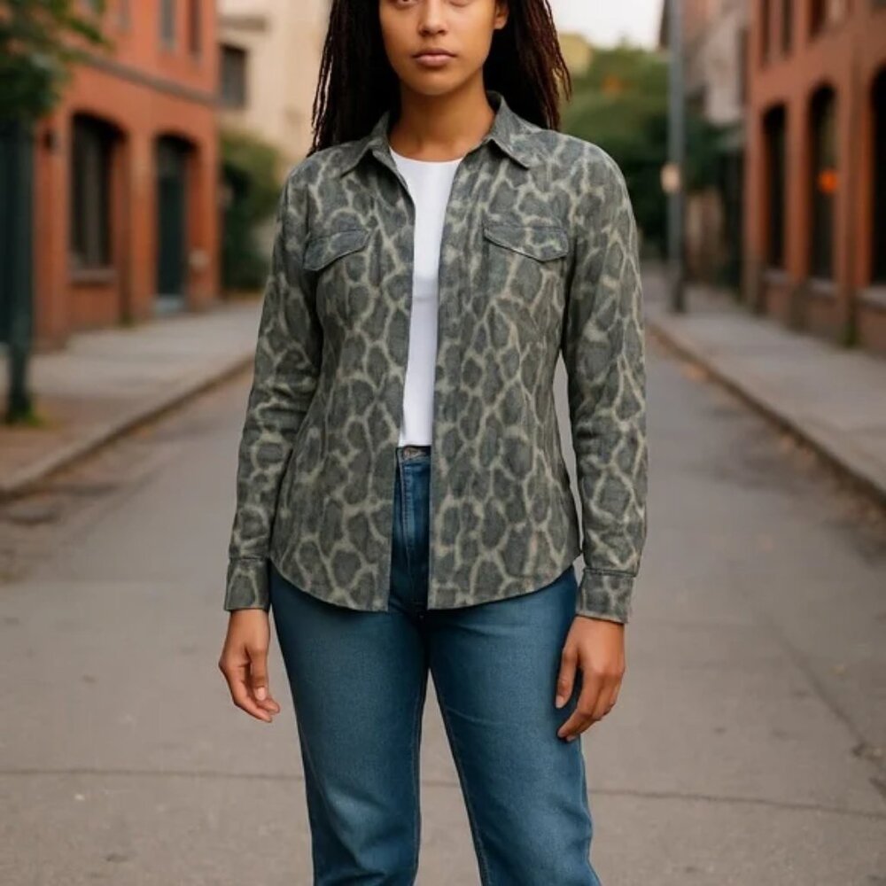 Leopard Print Button-Up Shirt Majestic Filatures Size 2